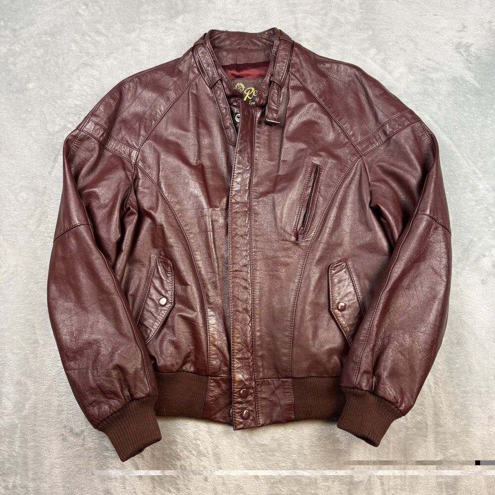Vintage Reed Sportswear Burgundy Leather Bomber Jacket USA Made Men’s R46